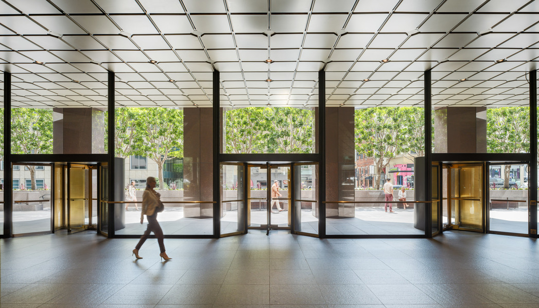 Revolving door entranceway to building